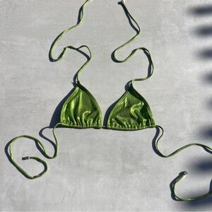 South Beach triangle bikini top in metallic green